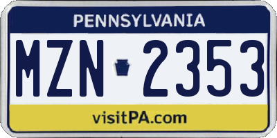 PA license plate MZN2353