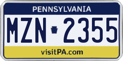 PA license plate MZN2355