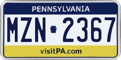 PA license plate MZN2367