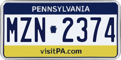 PA license plate MZN2374