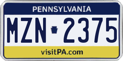PA license plate MZN2375