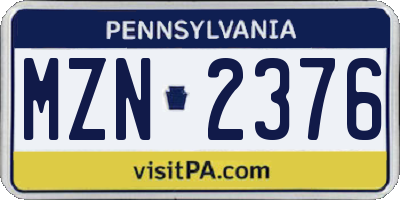PA license plate MZN2376