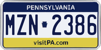 PA license plate MZN2386