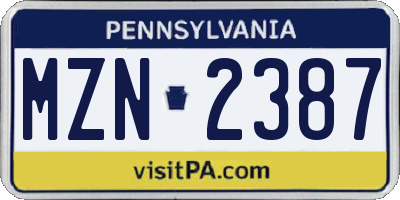 PA license plate MZN2387