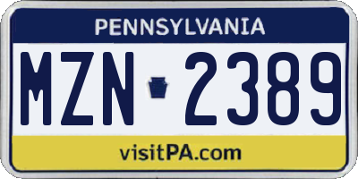 PA license plate MZN2389