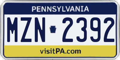 PA license plate MZN2392