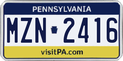 PA license plate MZN2416