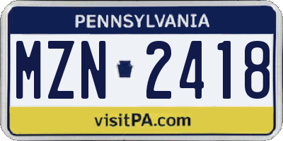 PA license plate MZN2418