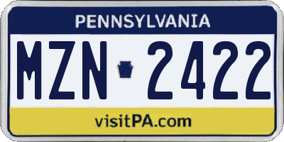 PA license plate MZN2422