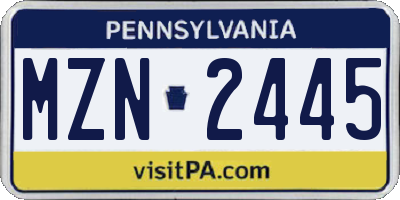 PA license plate MZN2445