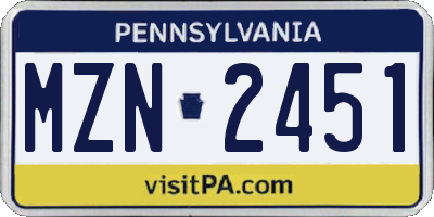 PA license plate MZN2451