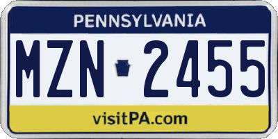 PA license plate MZN2455