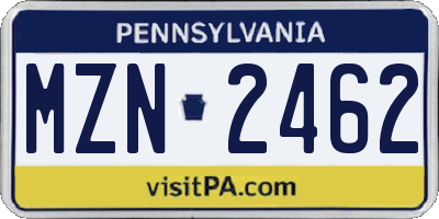 PA license plate MZN2462
