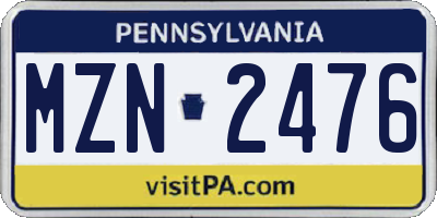 PA license plate MZN2476