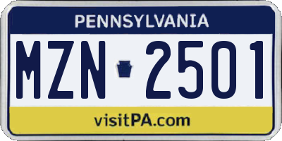 PA license plate MZN2501