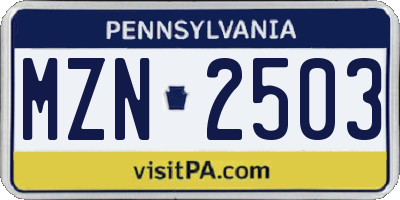 PA license plate MZN2503