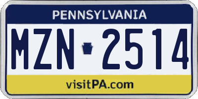 PA license plate MZN2514