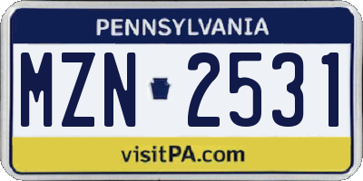 PA license plate MZN2531