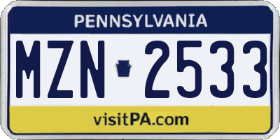 PA license plate MZN2533