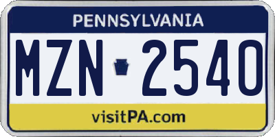 PA license plate MZN2540