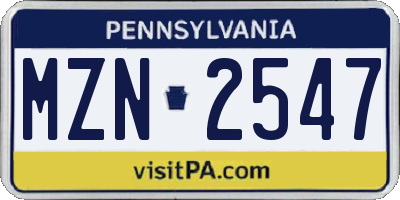 PA license plate MZN2547
