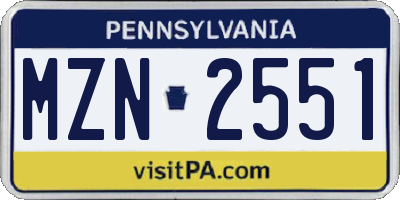 PA license plate MZN2551