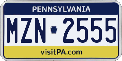 PA license plate MZN2555