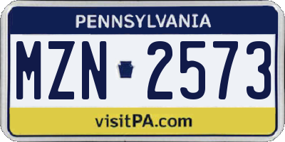 PA license plate MZN2573