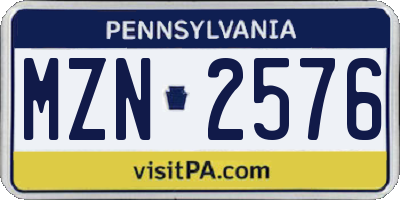 PA license plate MZN2576