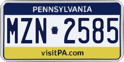 PA license plate MZN2585