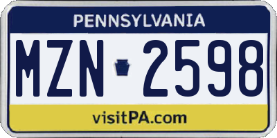 PA license plate MZN2598