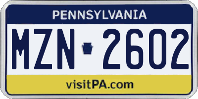 PA license plate MZN2602