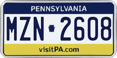 PA license plate MZN2608