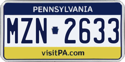 PA license plate MZN2633