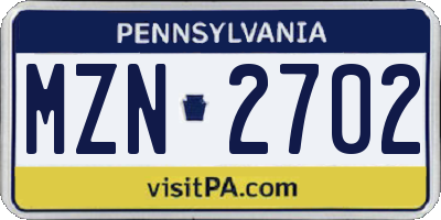 PA license plate MZN2702