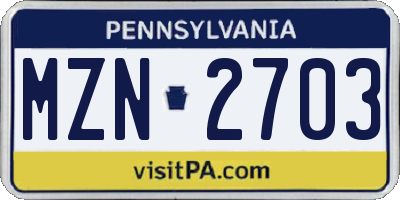 PA license plate MZN2703