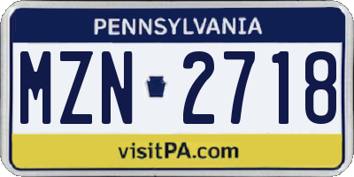 PA license plate MZN2718