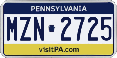 PA license plate MZN2725