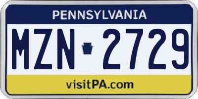PA license plate MZN2729