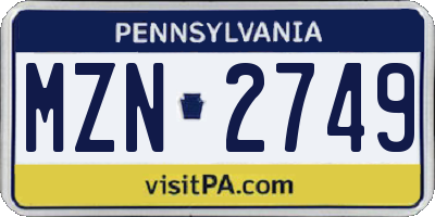 PA license plate MZN2749
