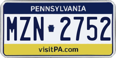 PA license plate MZN2752