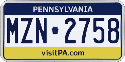 PA license plate MZN2758