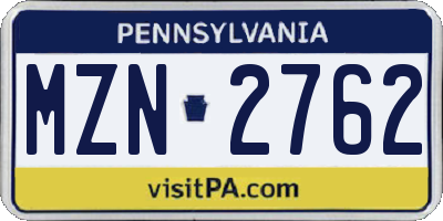 PA license plate MZN2762