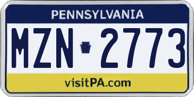 PA license plate MZN2773
