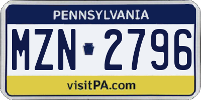 PA license plate MZN2796