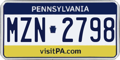 PA license plate MZN2798