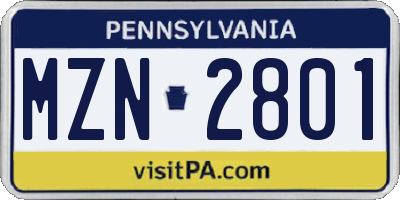 PA license plate MZN2801