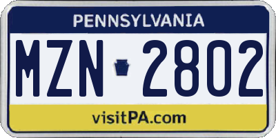 PA license plate MZN2802