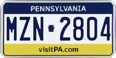 PA license plate MZN2804