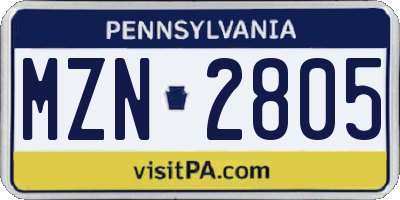 PA license plate MZN2805